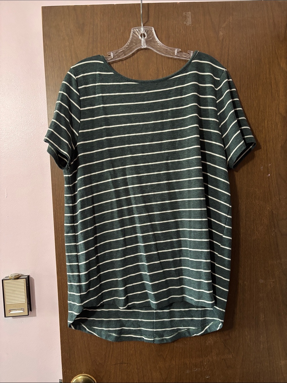 Pink Clover Green and White Striped Short Sleeve Top